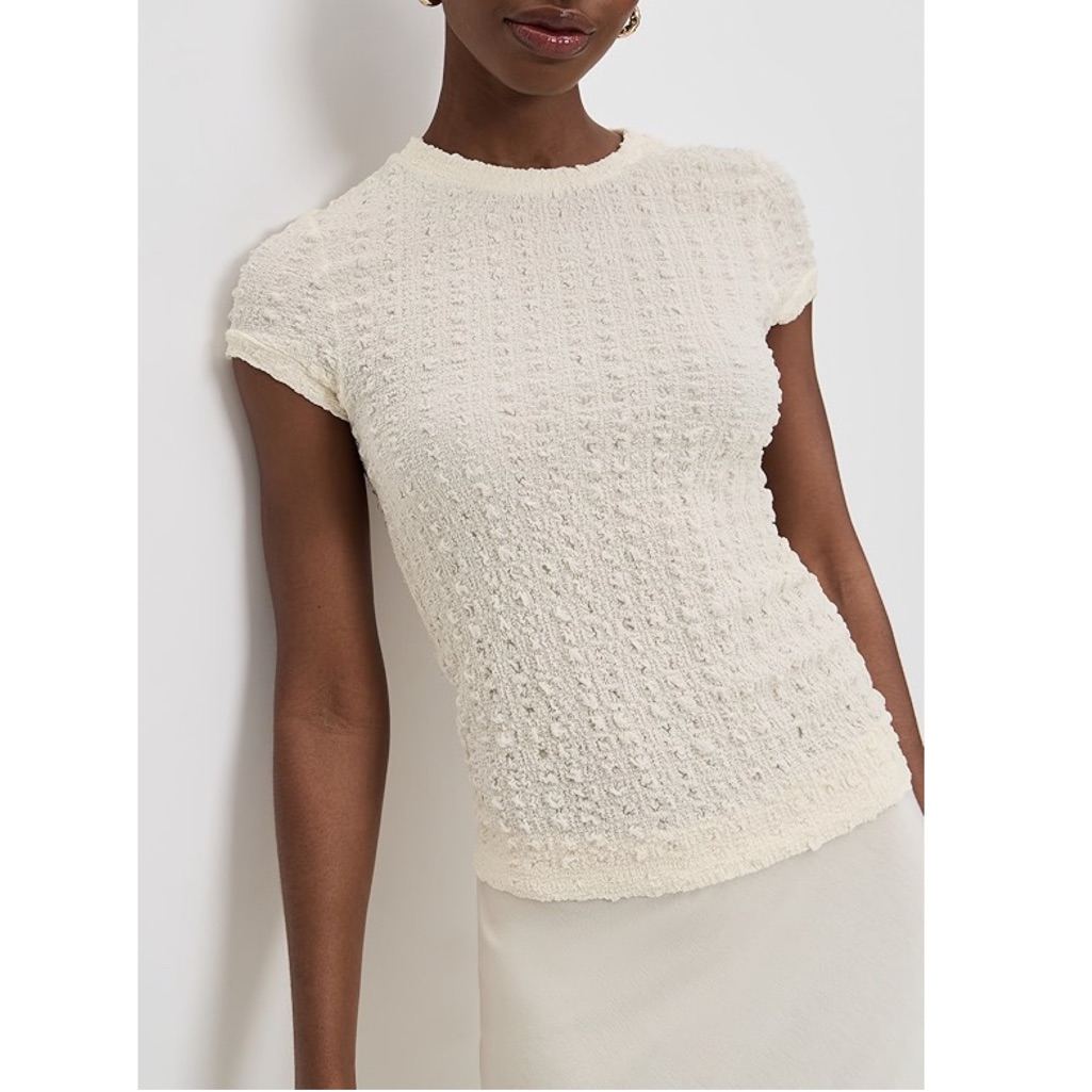 Enza Costa Puckered Cap Sleeve Tee In Vanilla